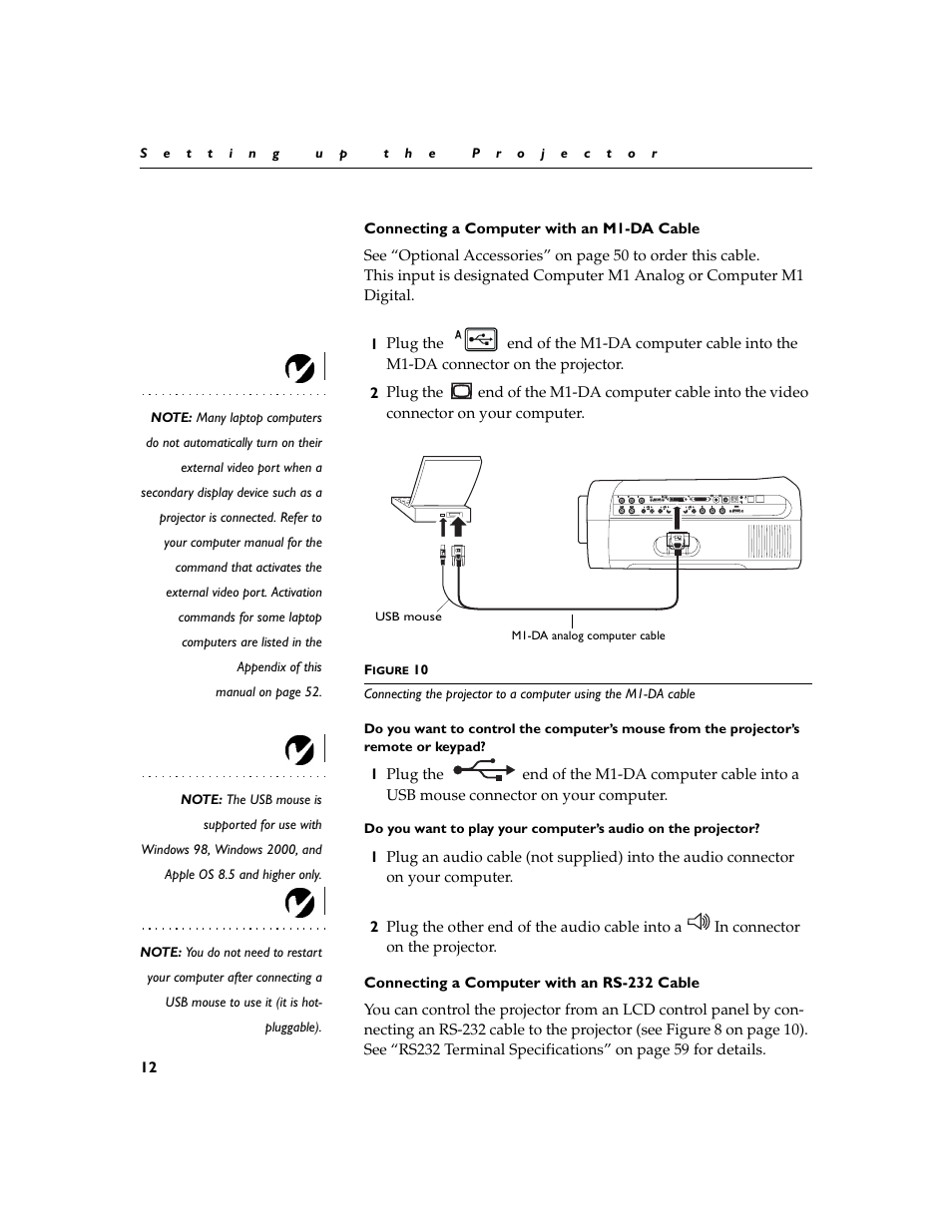 Connecting a computer with an m1-da cable, Connecting a computer with an rs-232 cable | Dukane 28A8932 User Manual | Page 22 / 78