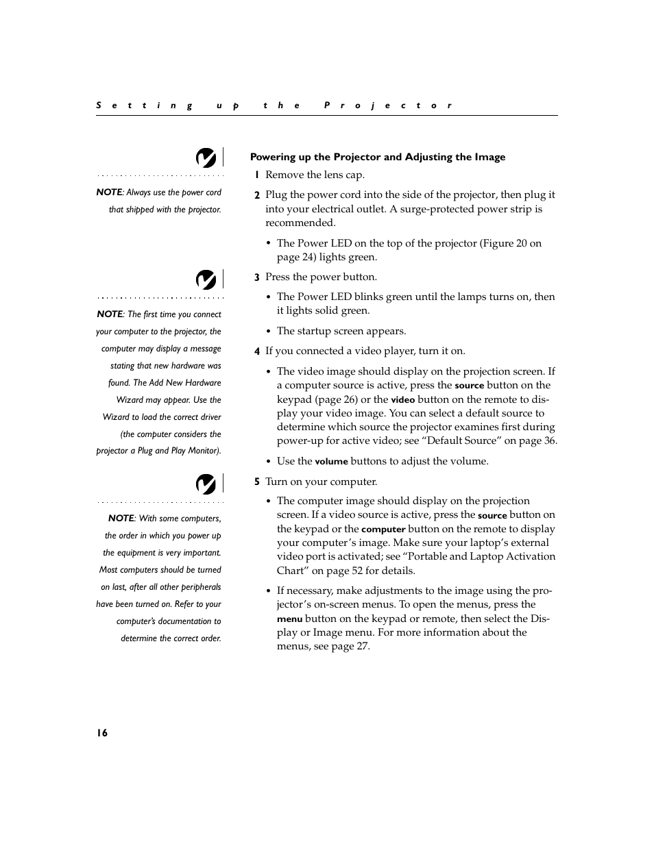 Powering up the projector and adjusting the image | Dukane 28A8932 User Manual | Page 26 / 78