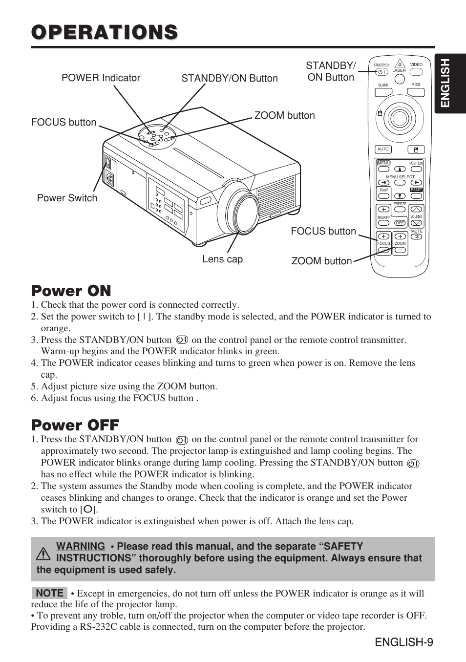 Operations, Power on, Power off | English-9 english english-9 | Dukane 28A8909 User Manual | Page 19 / 50