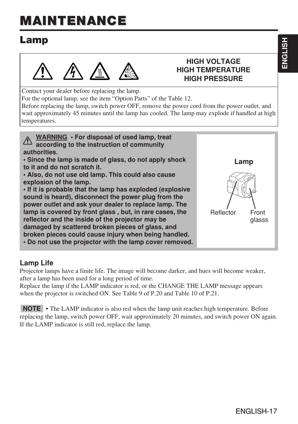 Maintenance, Lamp | Dukane 28A8909 User Manual | Page 27 / 50