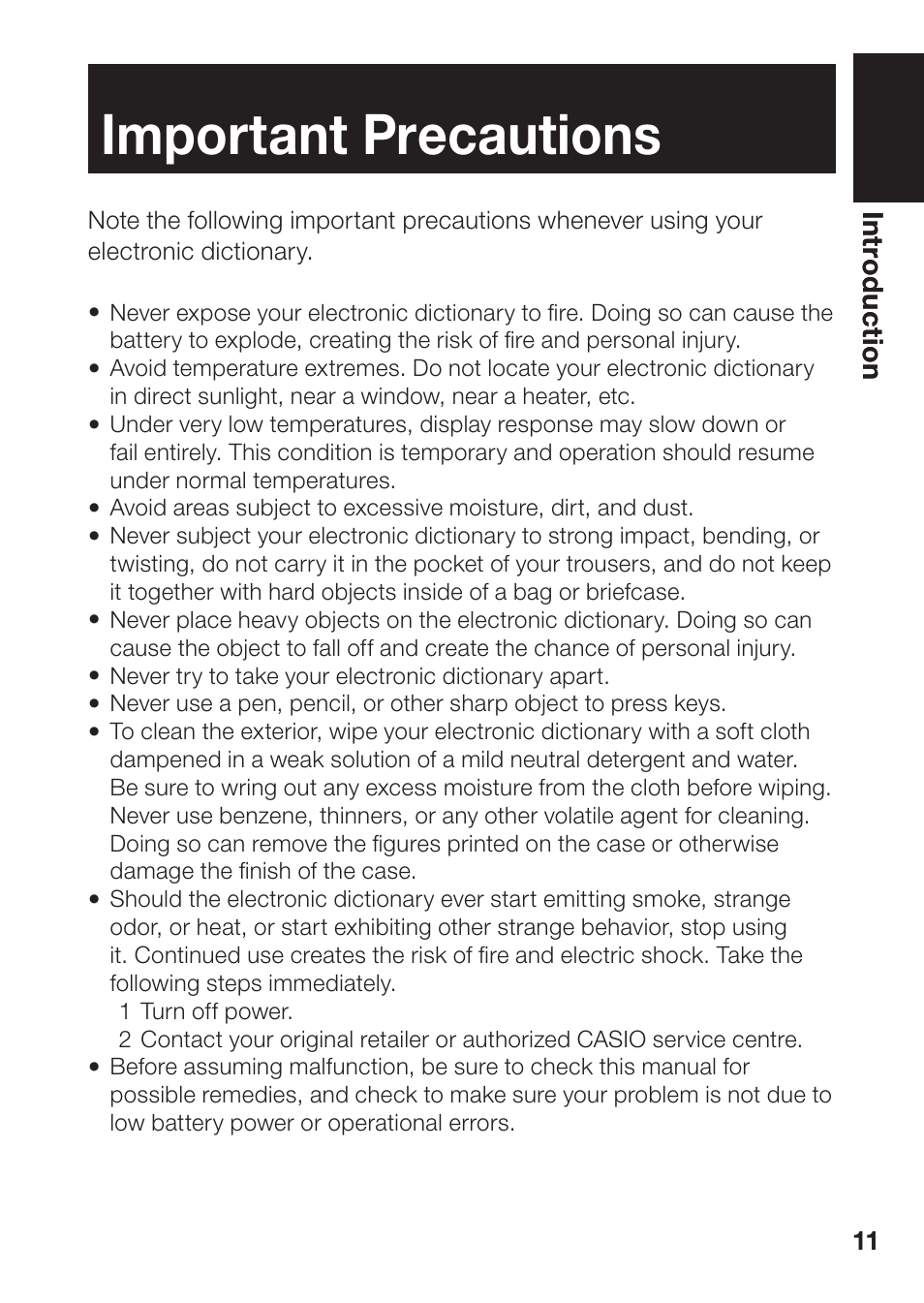 Important precautions | Casio EW-B100C User Manual | Page 13 / 91