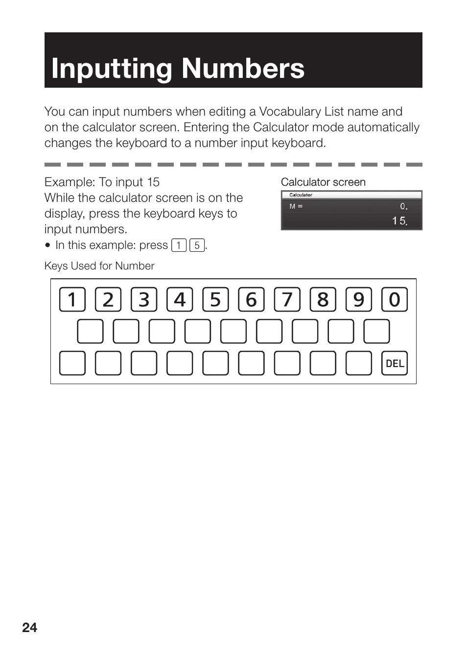 Inputting numbers | Casio EW-B100C User Manual | Page 26 / 91