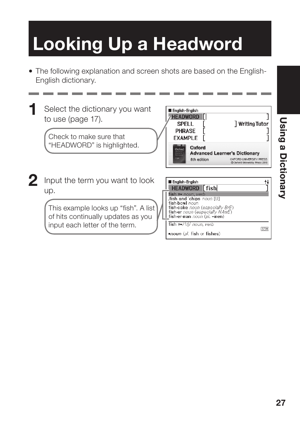 Looking up a headword | Casio EW-B100C User Manual | Page 29 / 91