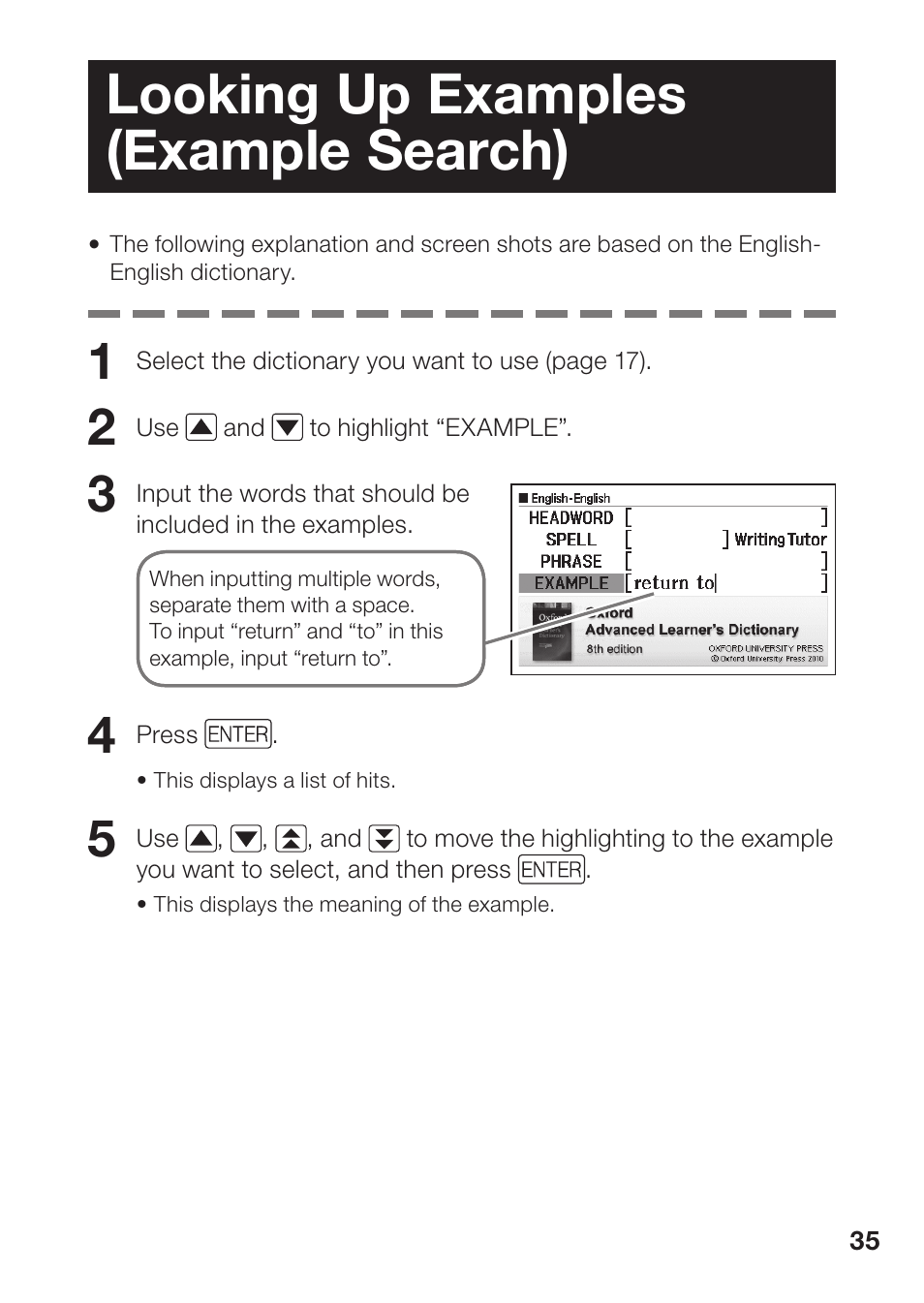 Looking up examples (example search) | Casio EW-B100C User Manual | Page 37 / 91