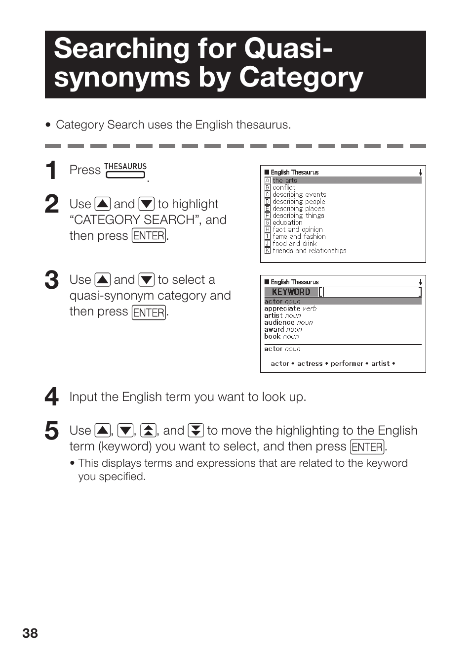 Searching for quasi- synonyms by category | Casio EW-B100C User Manual | Page 40 / 91