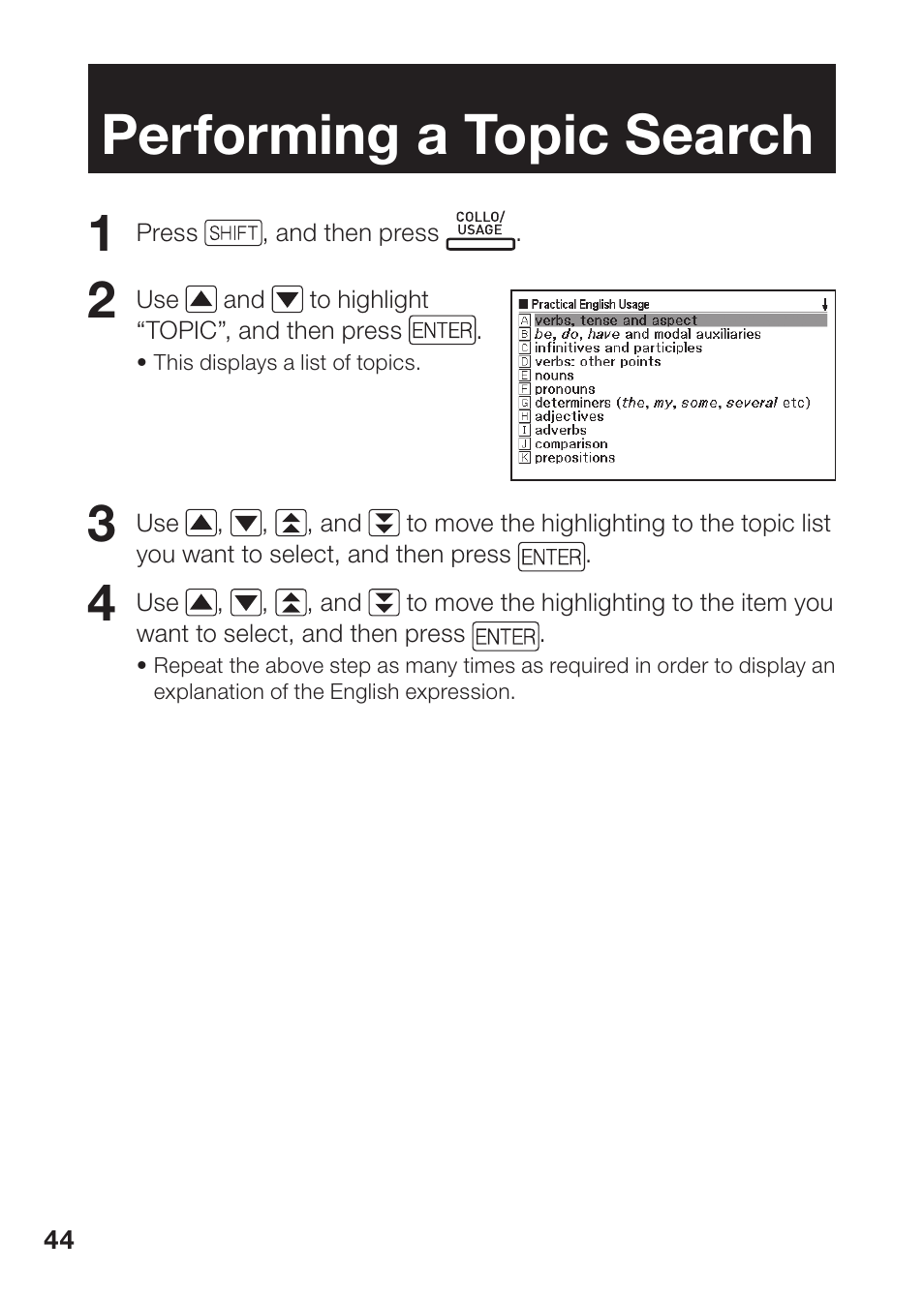 Performing a topic search | Casio EW-B100C User Manual | Page 46 / 91