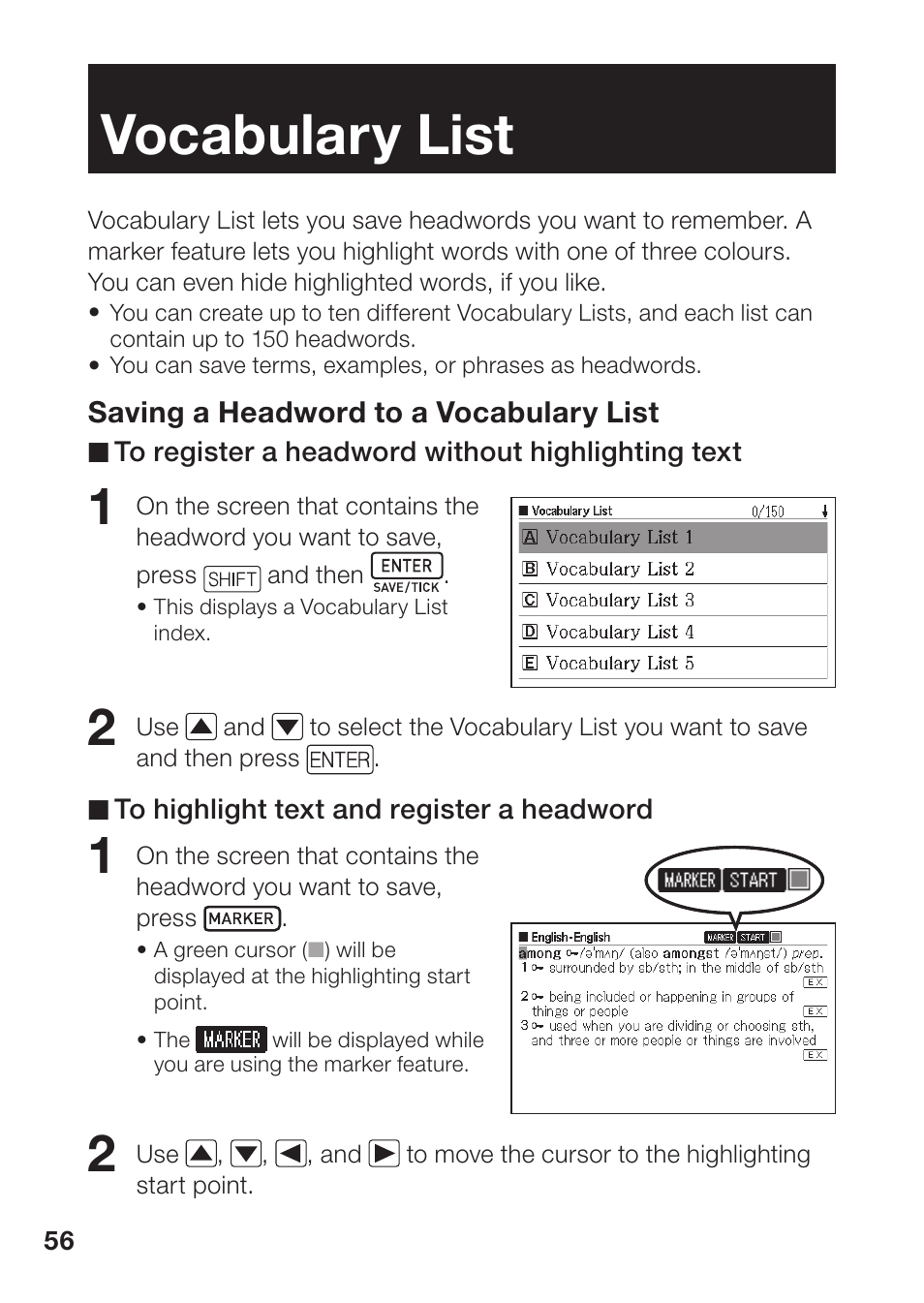 Vocabulary list | Casio EW-B100C User Manual | Page 58 / 91