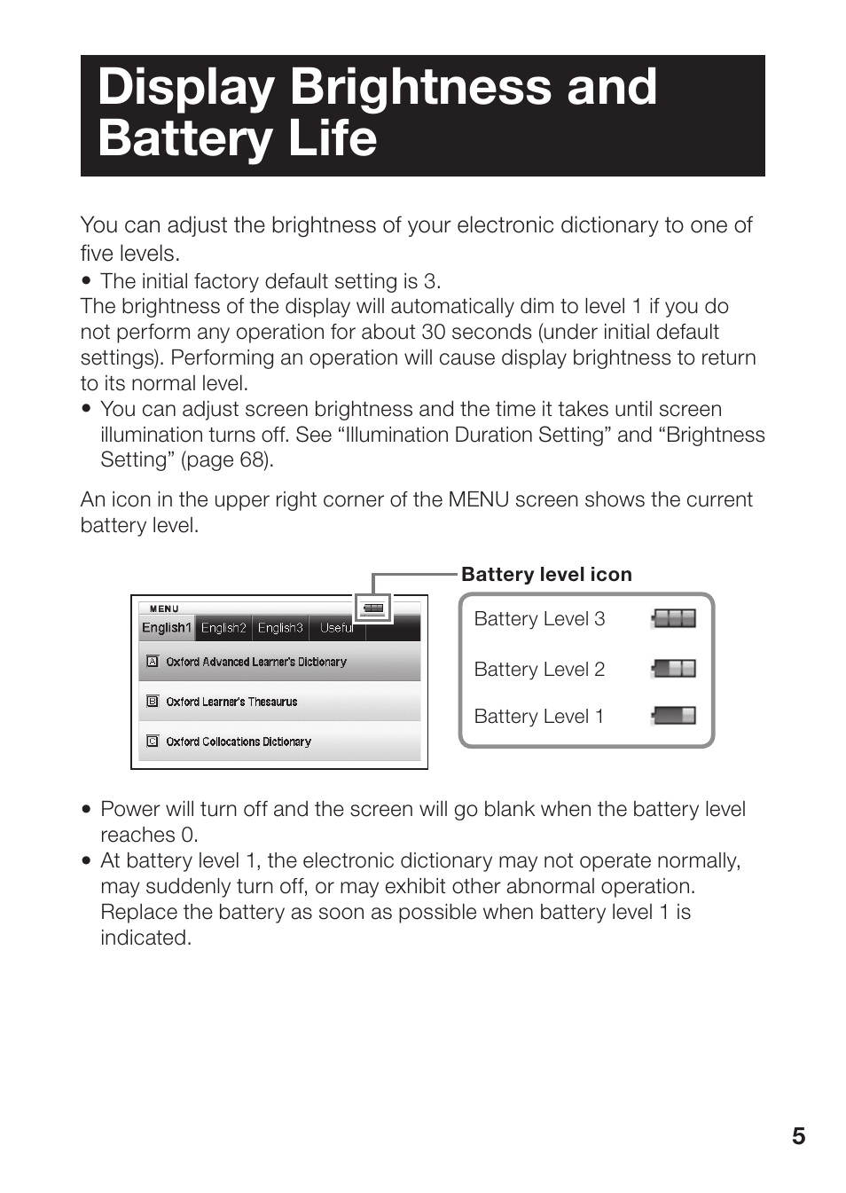 Display brightness and battery life | Casio EW-B100C User Manual | Page 7 / 91