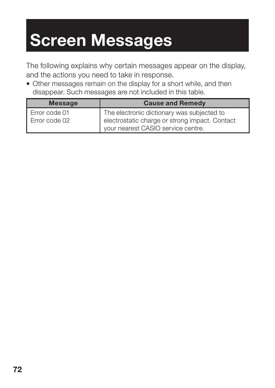 Screen messages | Casio EW-B100C User Manual | Page 74 / 91