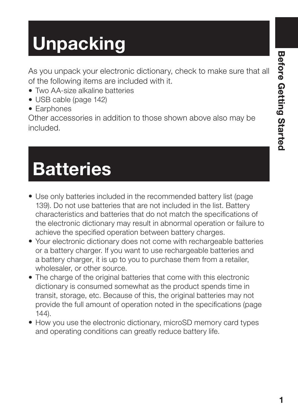 Unpacking, Batteries | Casio EW-B2000C User Manual | Page 3 / 155