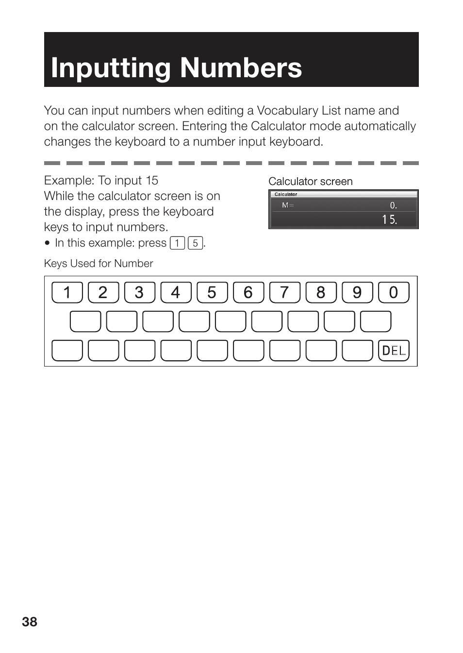 Inputting numbers | Casio EW-B2000C User Manual | Page 40 / 155