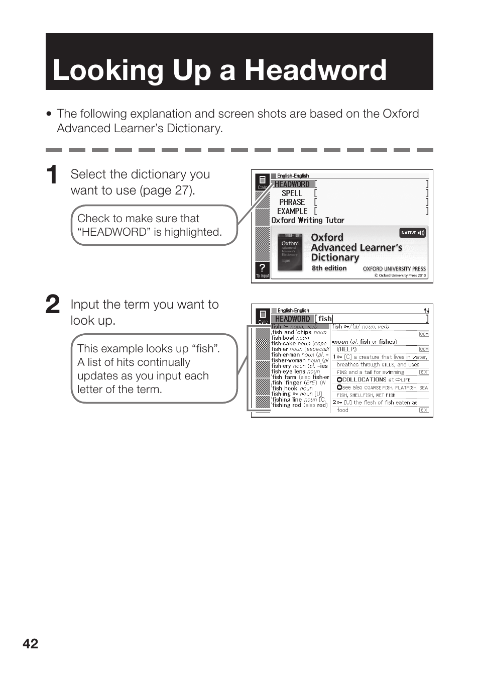 Looking up a headword | Casio EW-B2000C User Manual | Page 44 / 155