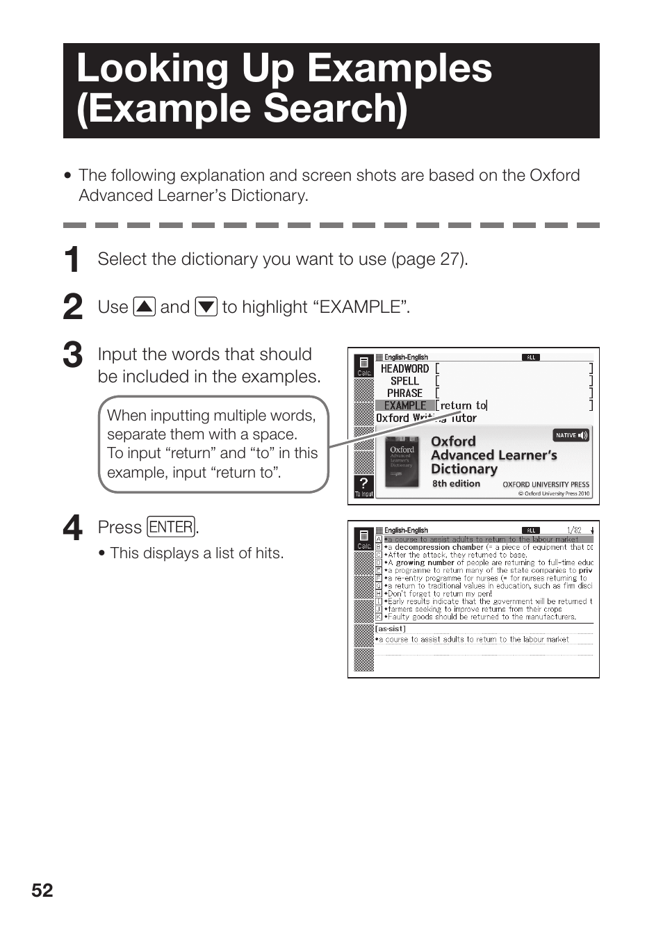 Looking up examples (example search) | Casio EW-B2000C User Manual | Page 54 / 155