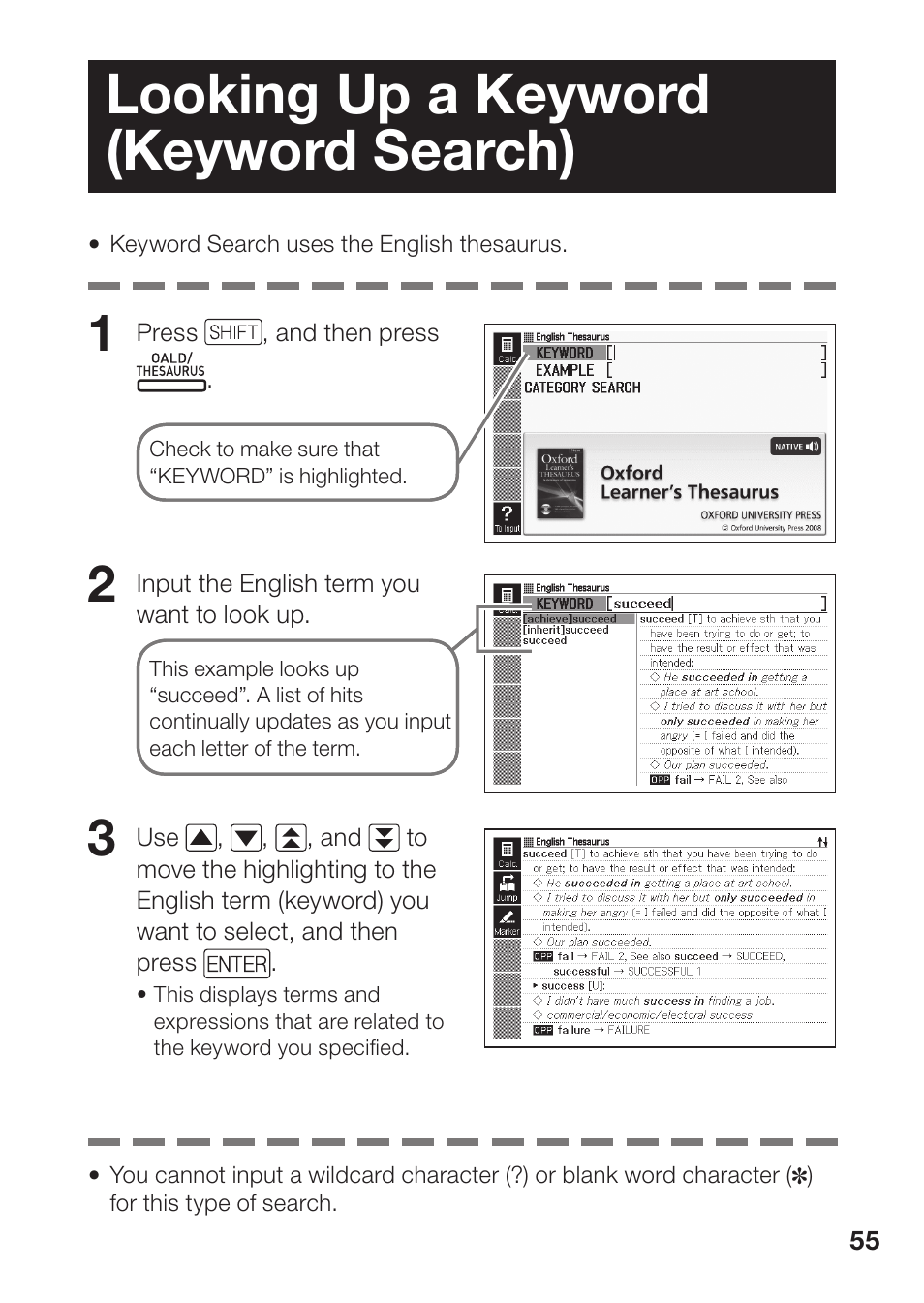 Looking up a keyword (keyword search) | Casio EW-B2000C User Manual | Page 57 / 155