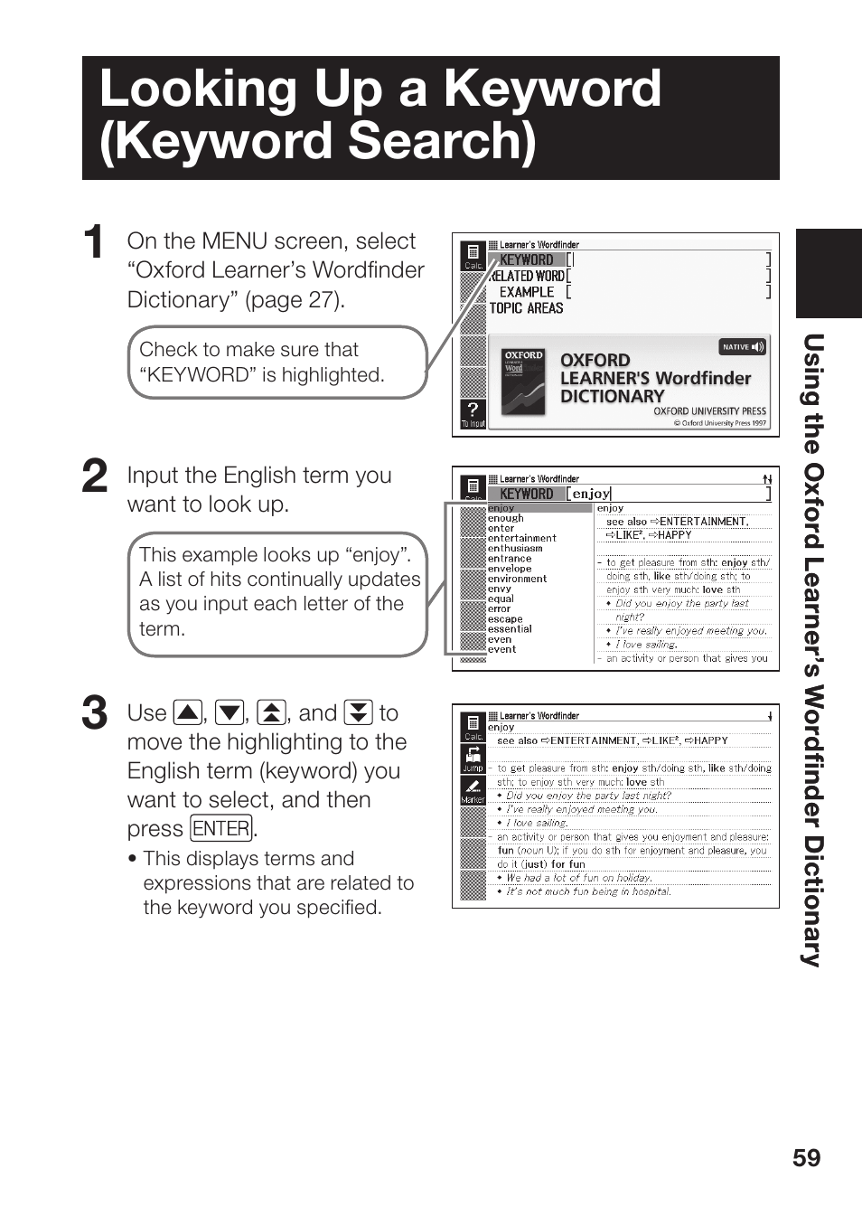 Looking up a keyword (keyword search) | Casio EW-B2000C User Manual | Page 61 / 155