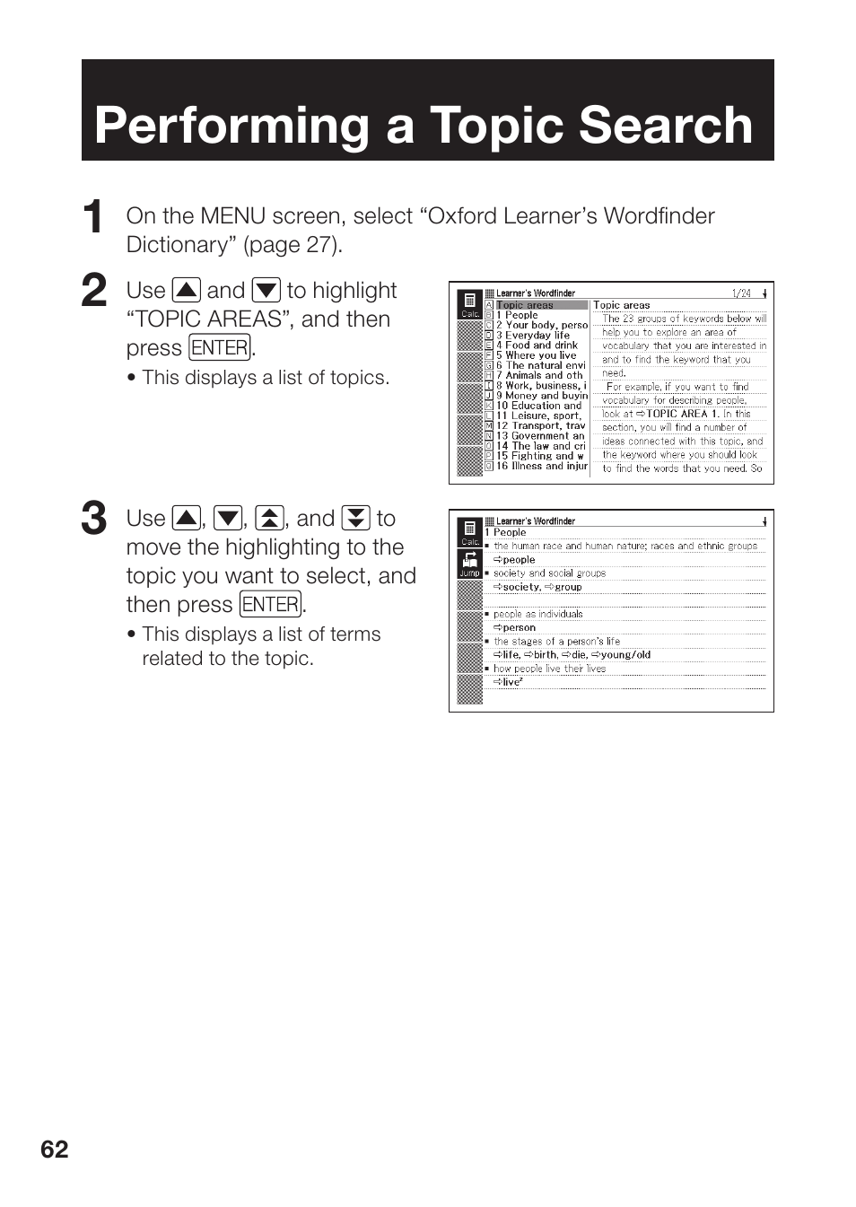 Performing a topic search | Casio EW-B2000C User Manual | Page 64 / 155