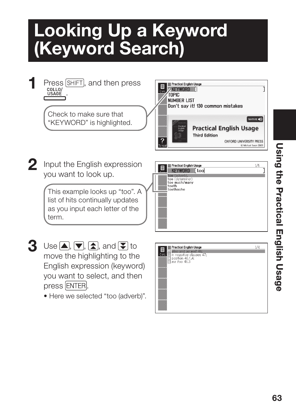 Looking up a keyword (keyword search) | Casio EW-B2000C User Manual | Page 65 / 155