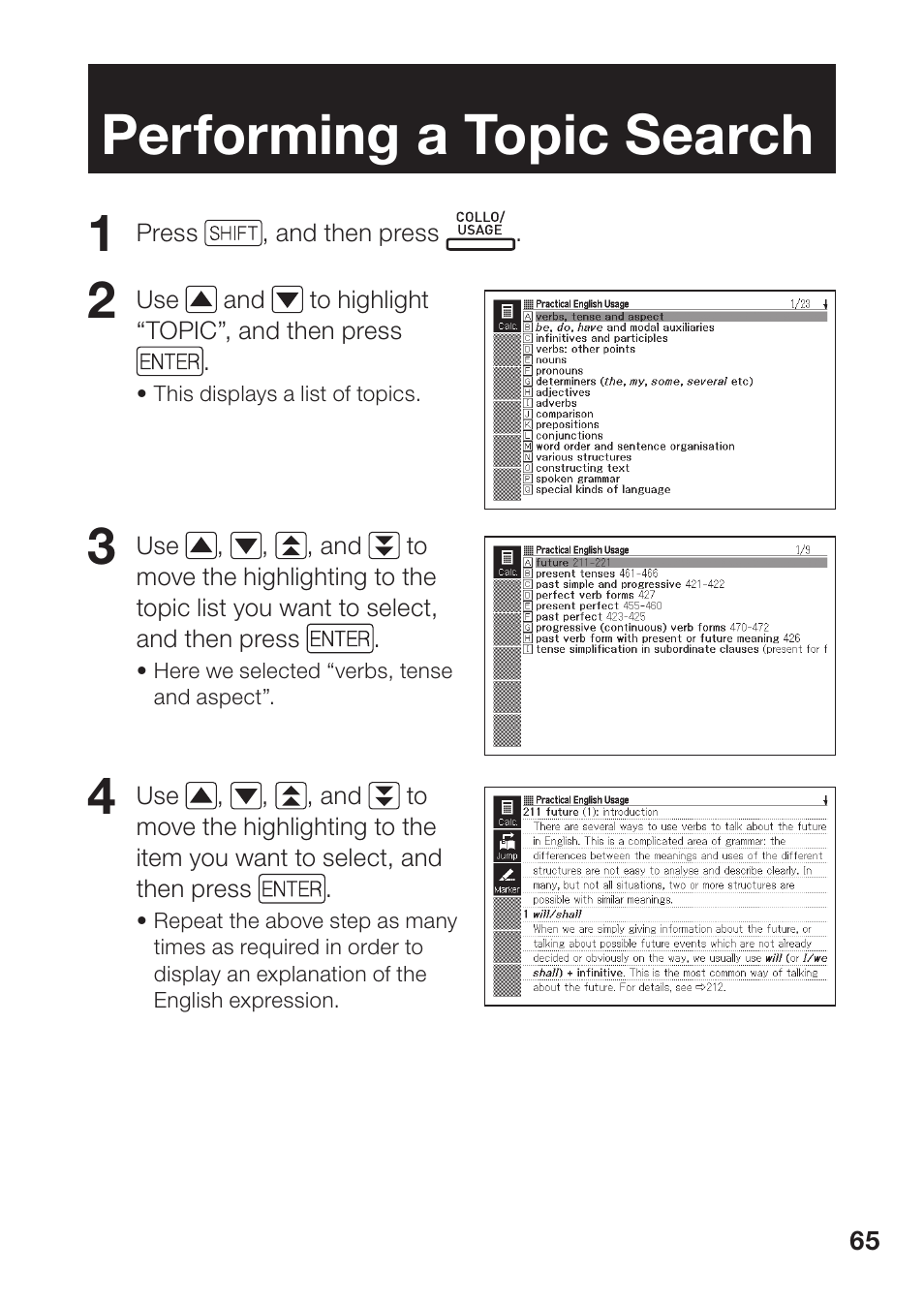 Performing a topic search | Casio EW-B2000C User Manual | Page 67 / 155