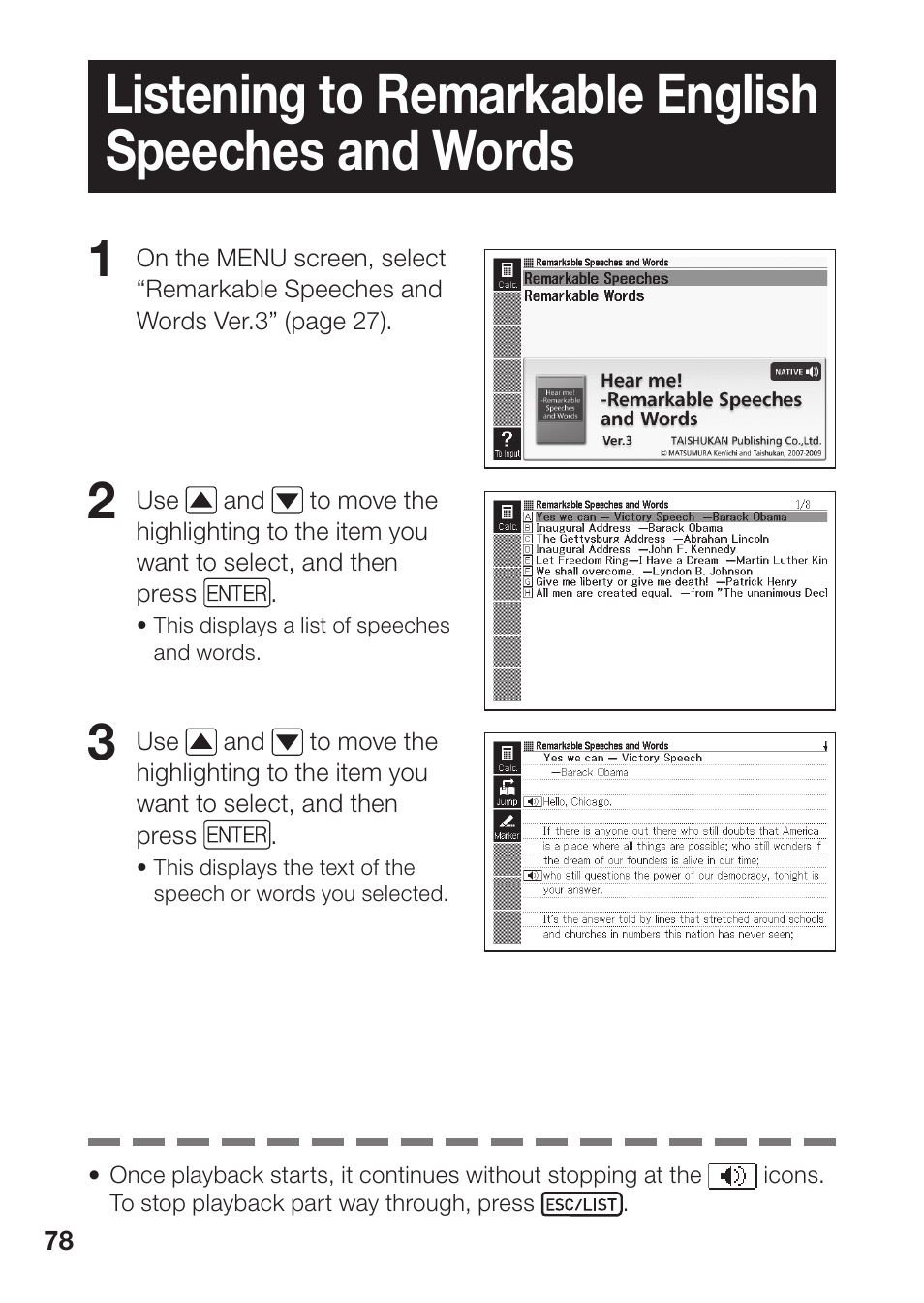 Listening to remarkable english speeches and words | Casio EW-B2000C User Manual | Page 80 / 155