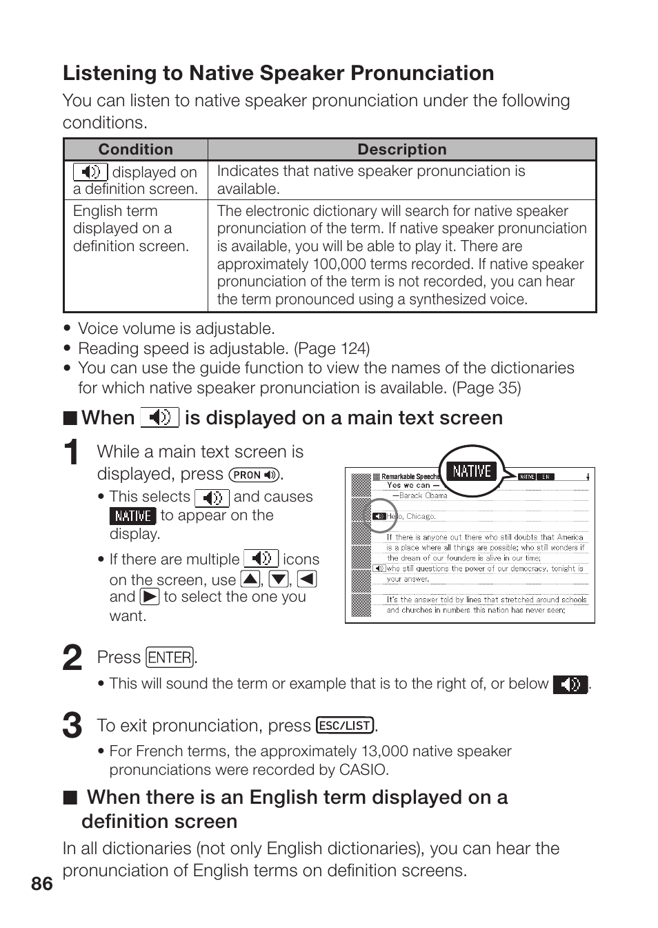 Listening to native speaker pronunciation | Casio EW-B2000C User Manual | Page 88 / 155