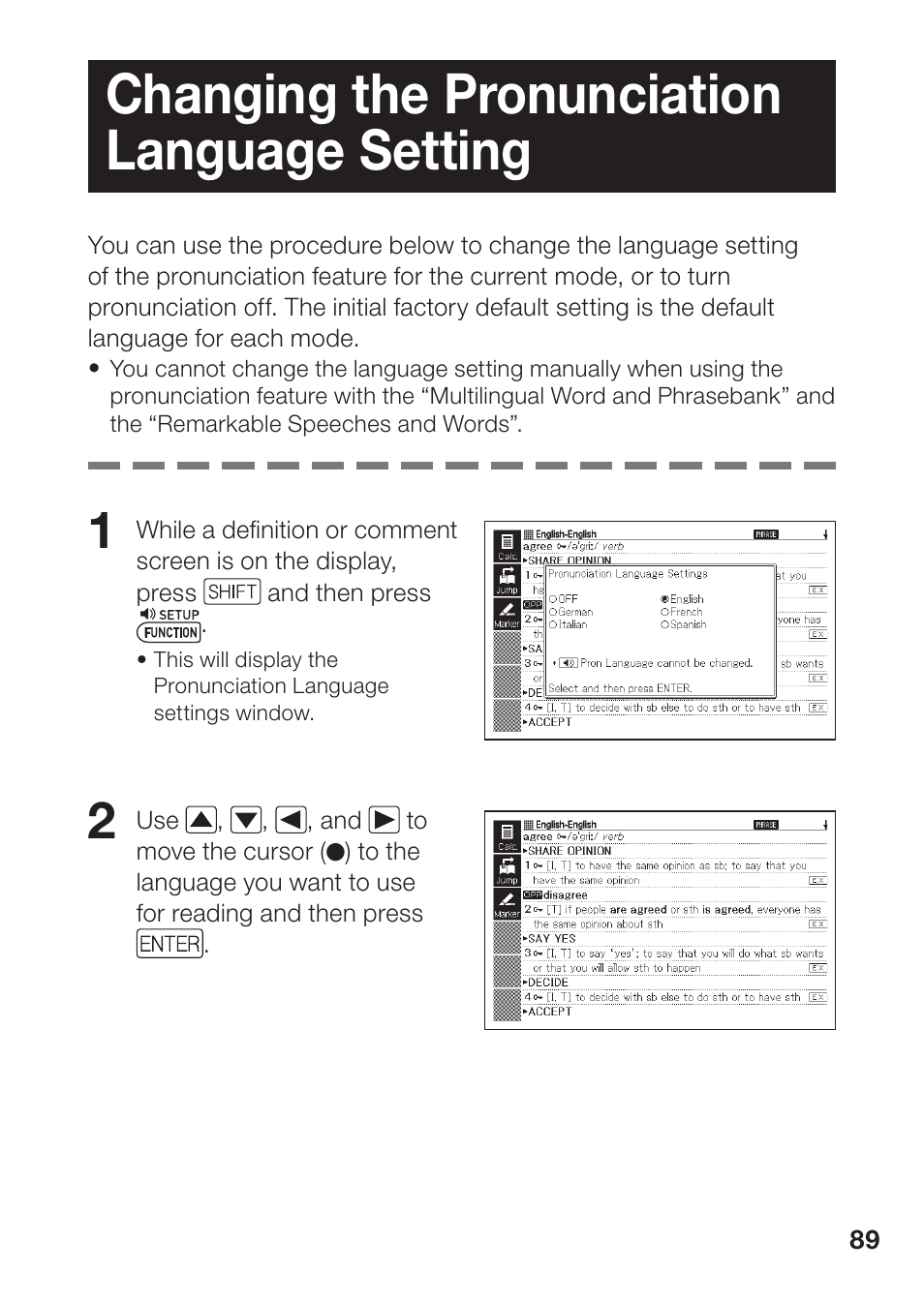 Changing the pronunciation language setting | Casio EW-B2000C User Manual | Page 91 / 155