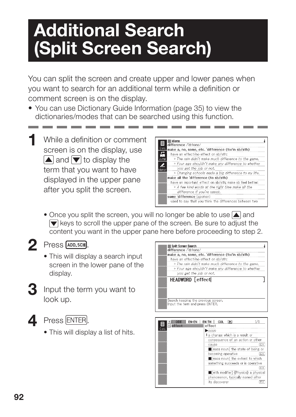 Additional search (split screen search) | Casio EW-B2000C User Manual | Page 94 / 155