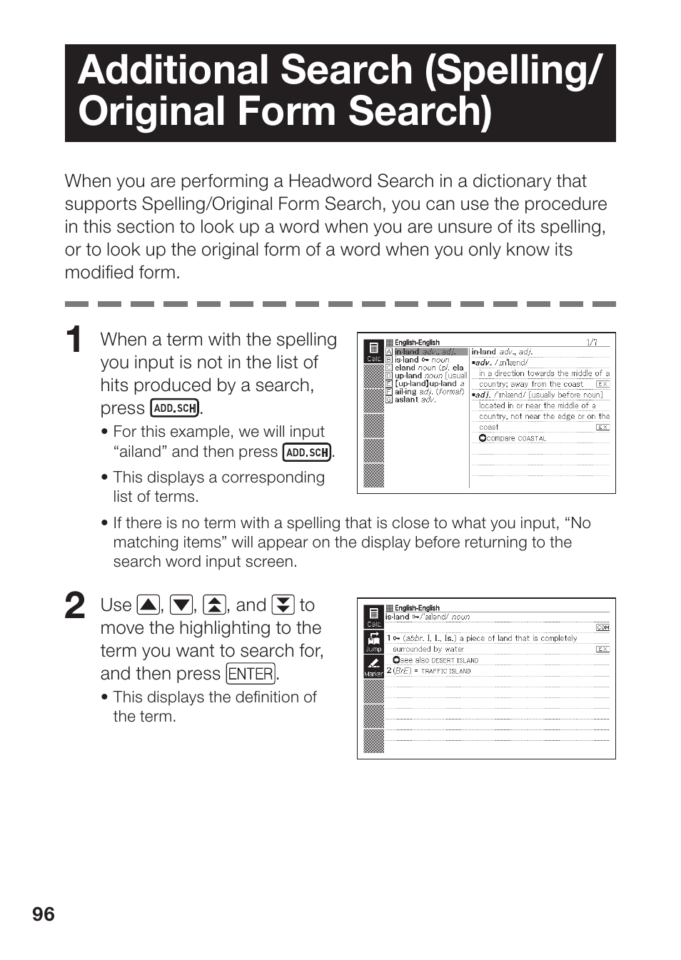 Additional search (spelling/ original form search) | Casio EW-B2000C User Manual | Page 98 / 155