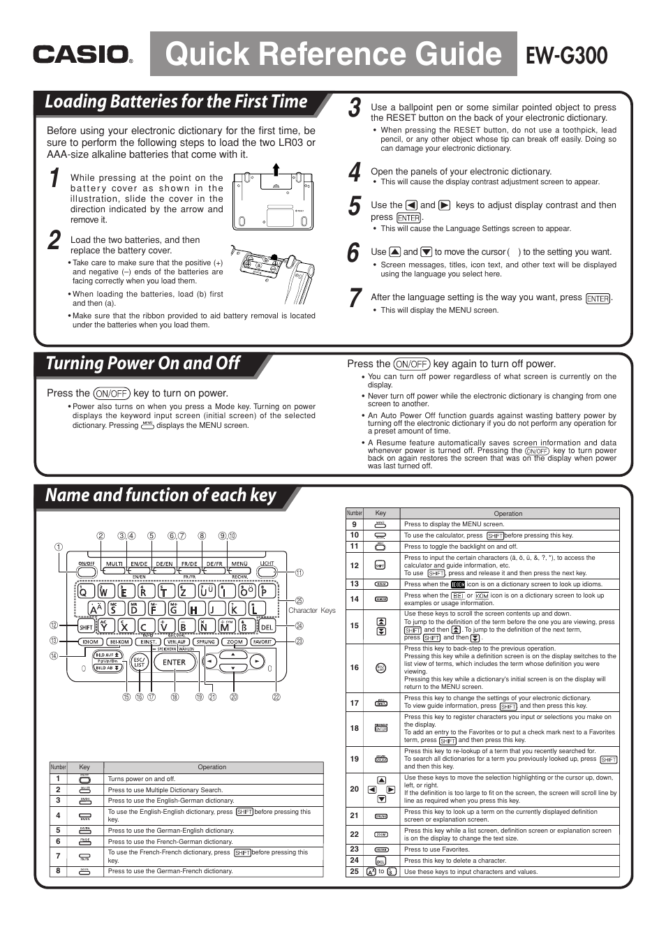 Casio EW-G300 Quick Reference Guide User Manual | 3 pages