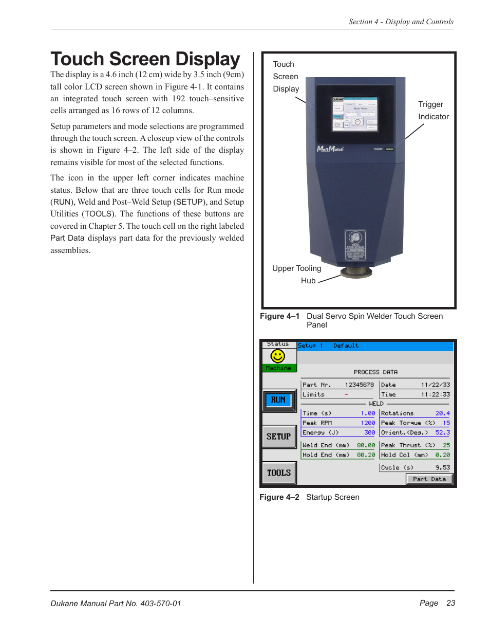 Touch screen display | Dukane 403-570-01 User Manual | Page 29 / 118