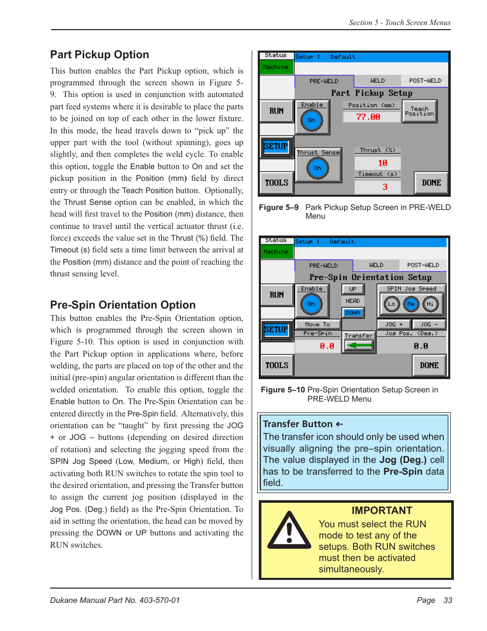 Part pickup option, Pre-spin orientation option | Dukane 403-570-01 User Manual | Page 39 / 118