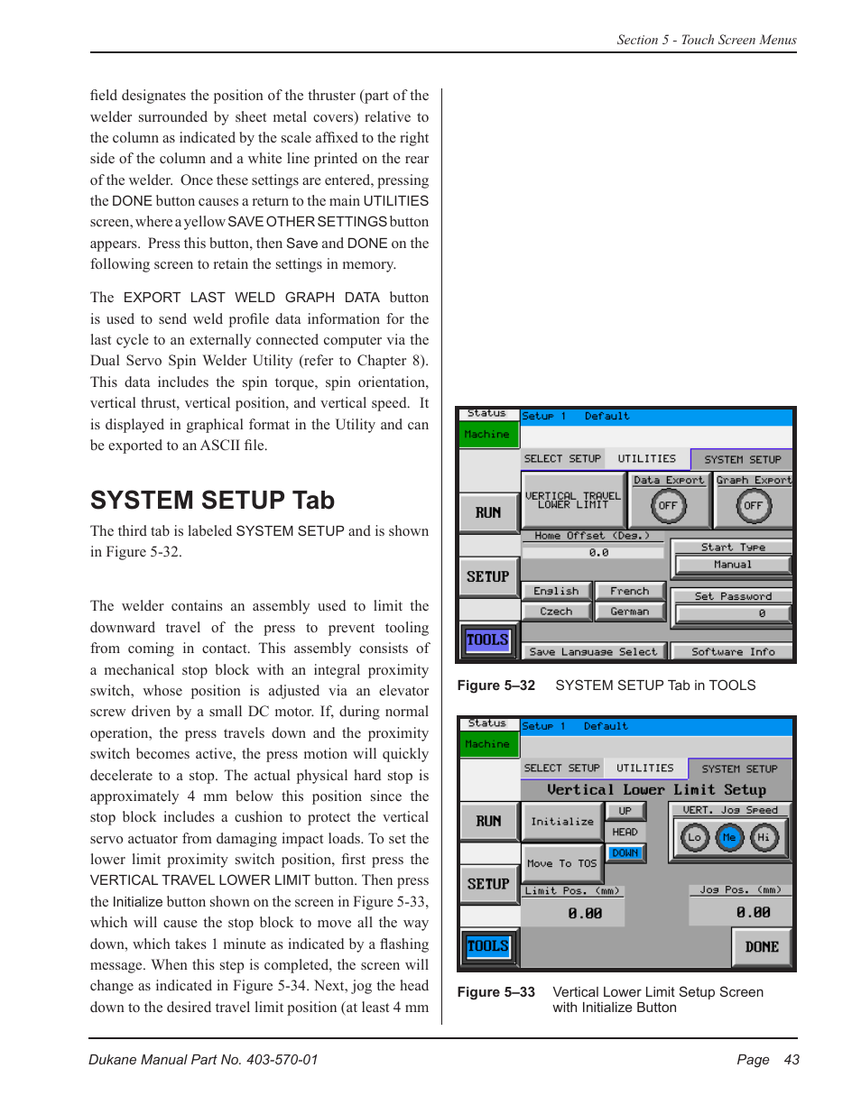 System setup tab | Dukane 403-570-01 User Manual | Page 49 / 118