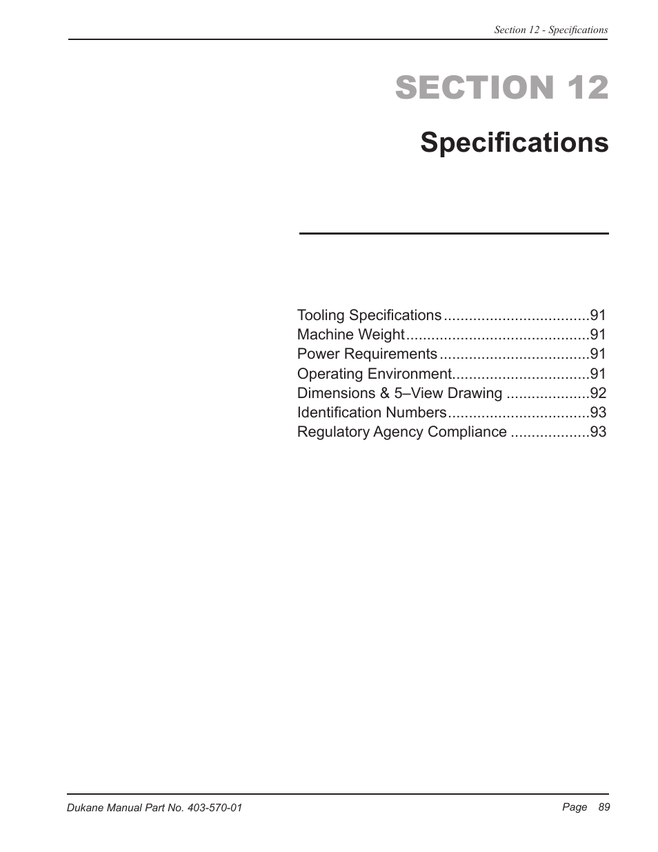 Specifications | Dukane 403-570-01 User Manual | Page 95 / 118