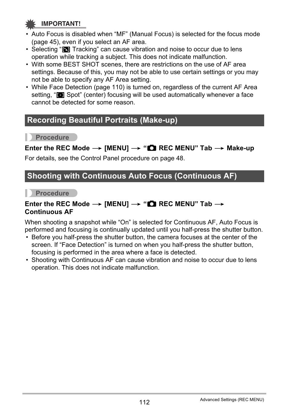 Recording beautiful portraits (make-up), Ge 112) | Casio EX-FC500S User Manual | Page 112 / 248