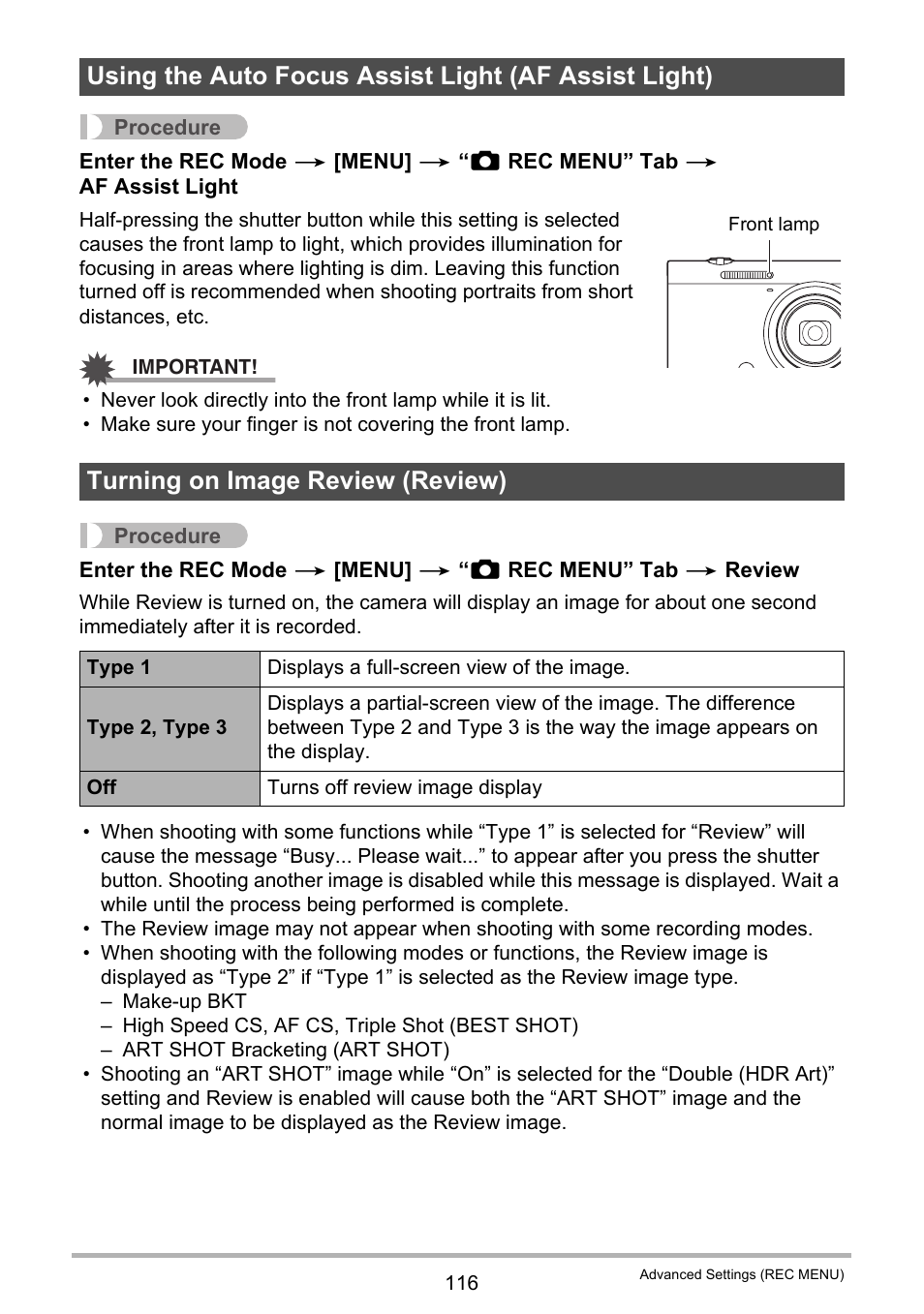 Turning on image review (review) | Casio EX-FC500S User Manual | Page 116 / 248