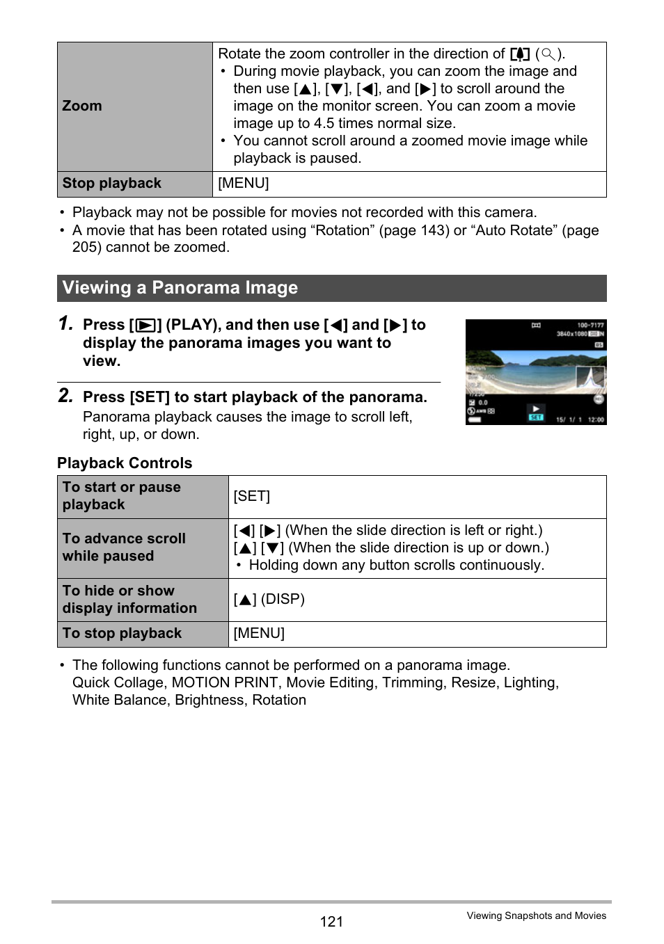 Viewing a panorama image | Casio EX-FC500S User Manual | Page 121 / 248