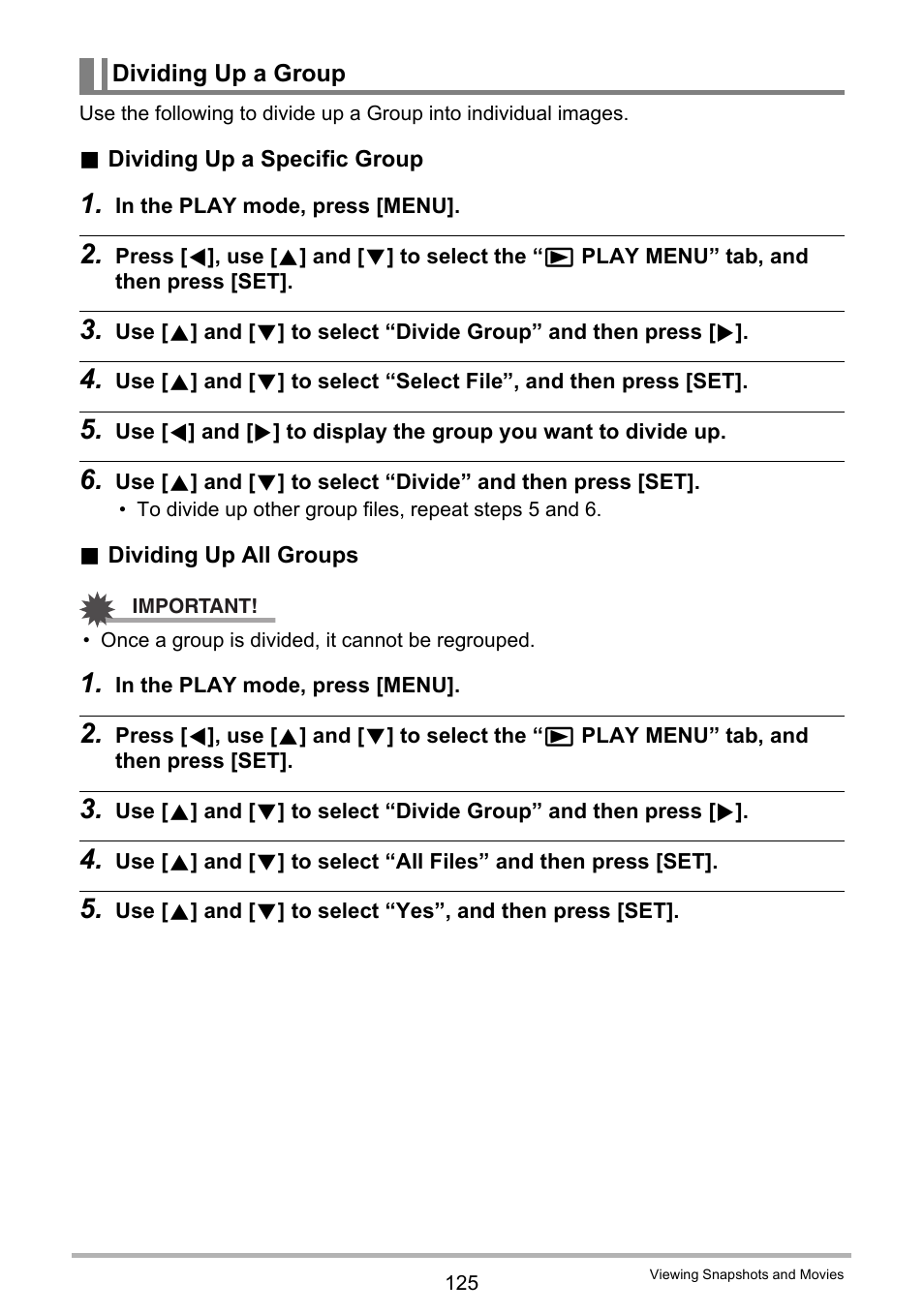 Dividing up a group | Casio EX-FC500S User Manual | Page 125 / 248