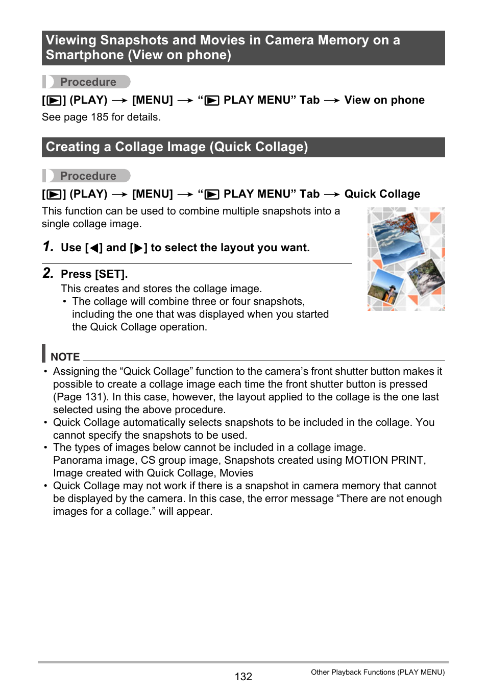 Creating a collage image (quick collage) | Casio EX-FC500S User Manual | Page 132 / 248