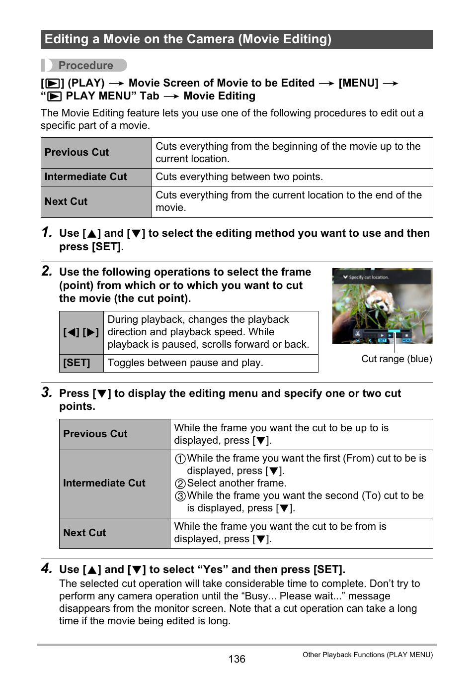 Editing a movie on the camera (movie editing) | Casio EX-FC500S User Manual | Page 136 / 248