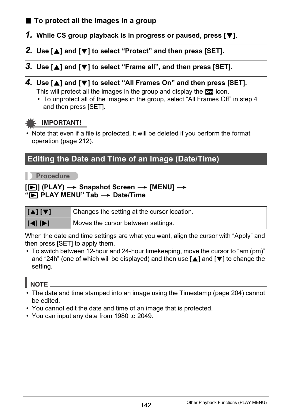 Editing the date and time of an image (date/time) | Casio EX-FC500S User Manual | Page 142 / 248