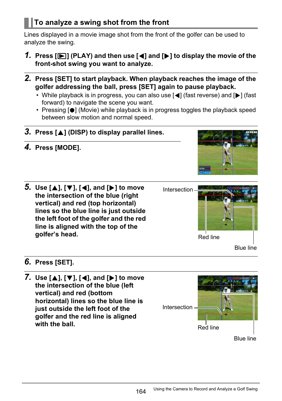 To analyze a swing shot from the front | Casio EX-FC500S User Manual | Page 164 / 248