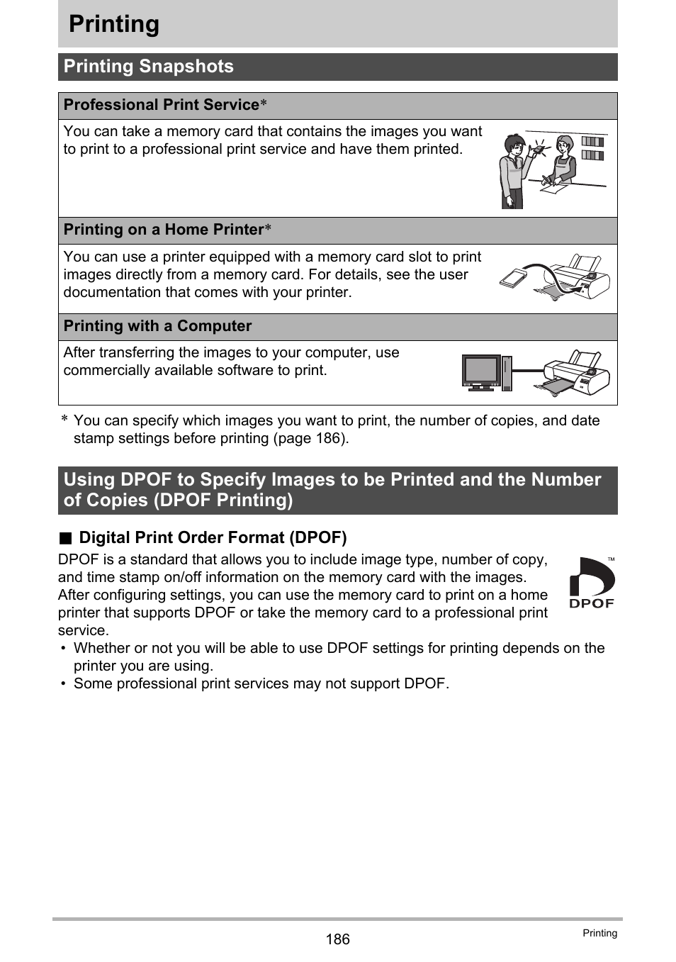 Printing, Printing snapshots | Casio EX-FC500S User Manual | Page 186 / 248