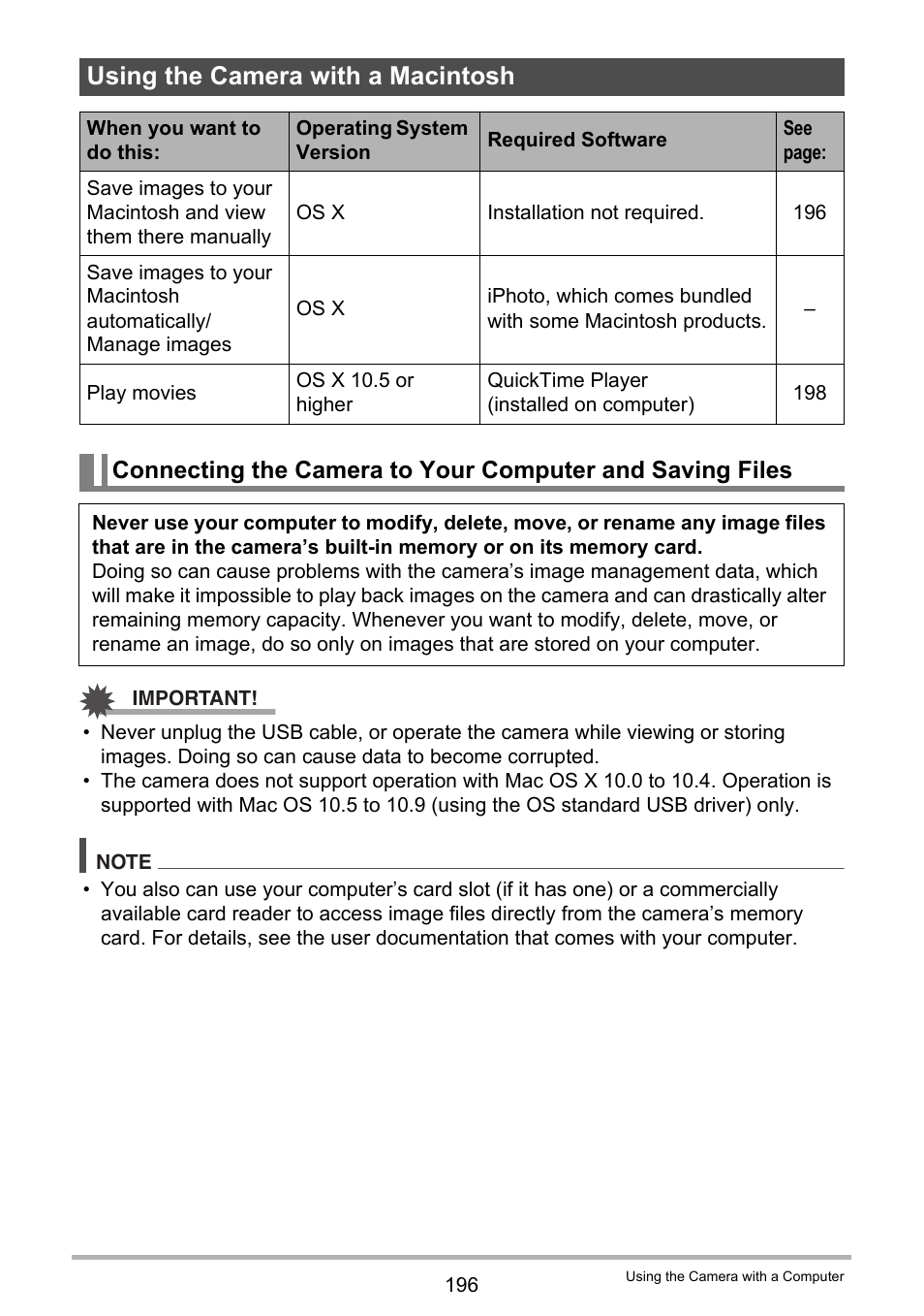 Using the camera with a macintosh | Casio EX-FC500S User Manual | Page 196 / 248