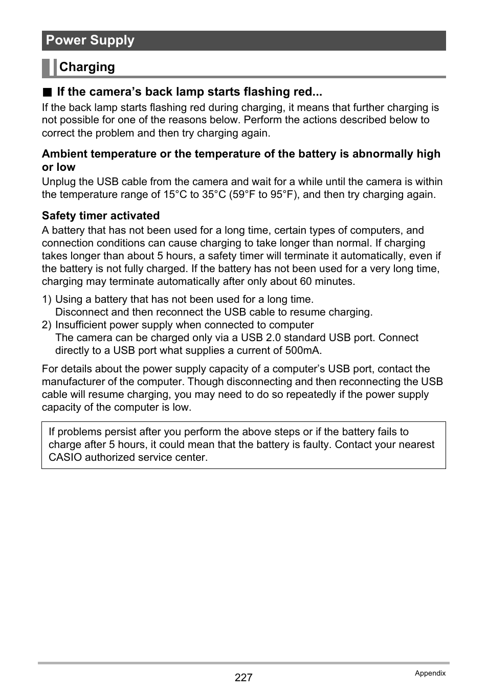 Power supply, Charging | Casio EX-FC500S User Manual | Page 227 / 248