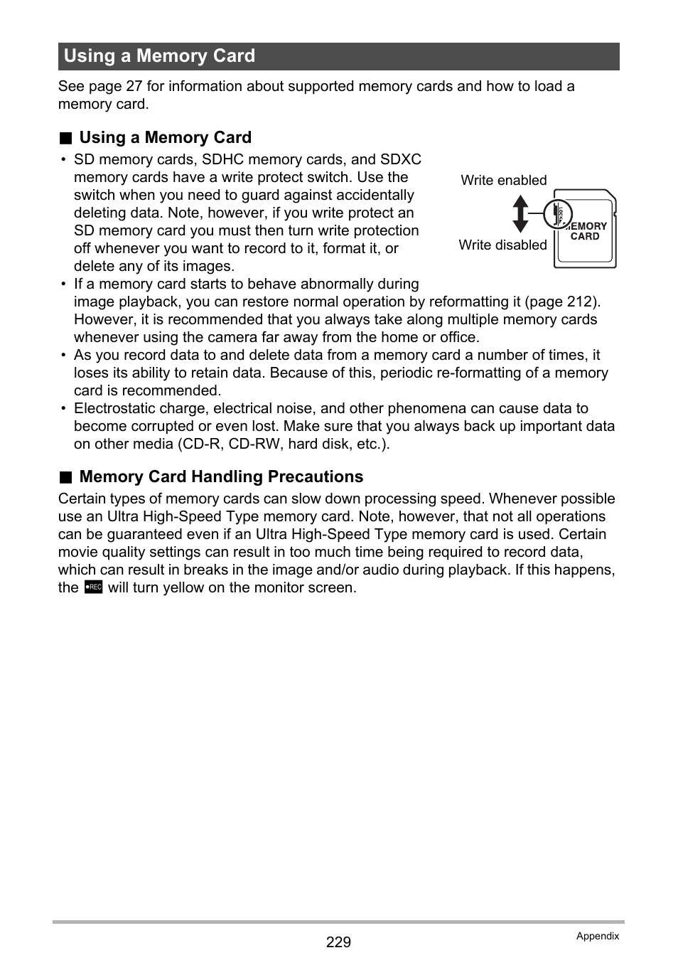 Using a memory card | Casio EX-FC500S User Manual | Page 229 / 248