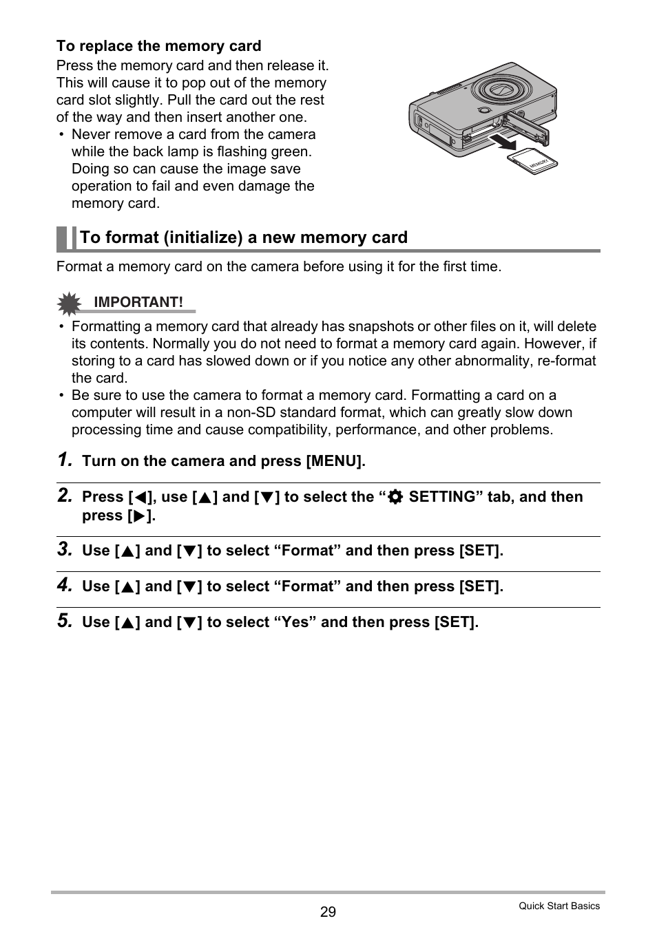 To format (initialize) a new memory card | Casio EX-FC500S User Manual | Page 29 / 248