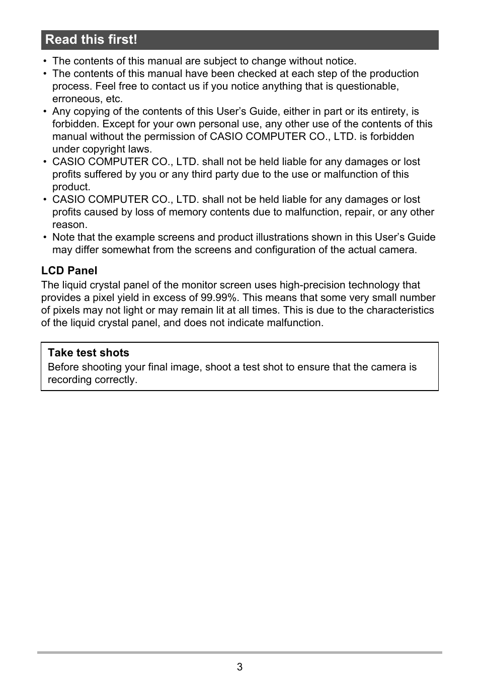Read this first | Casio EX-FC500S User Manual | Page 3 / 248