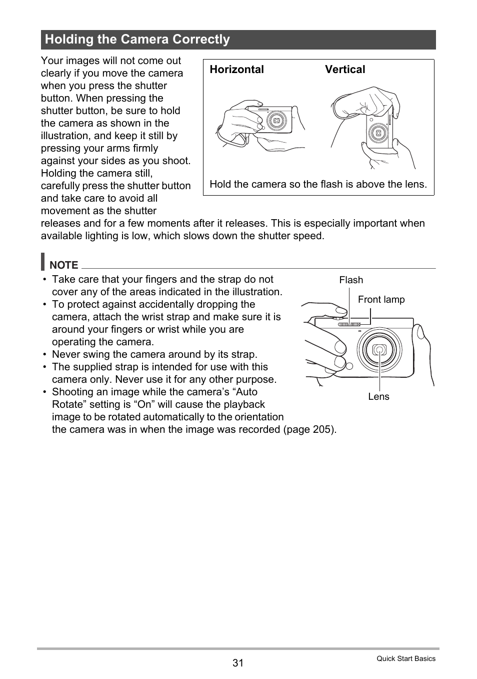 Holding the camera correctly | Casio EX-FC500S User Manual | Page 31 / 248