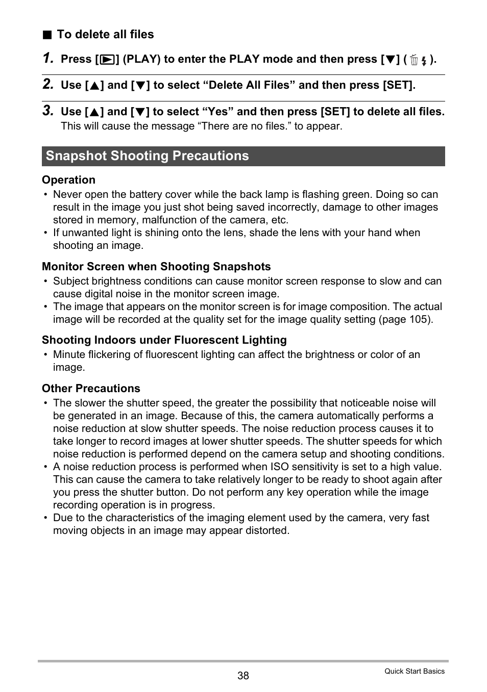 Snapshot shooting precautions | Casio EX-FC500S User Manual | Page 38 / 248