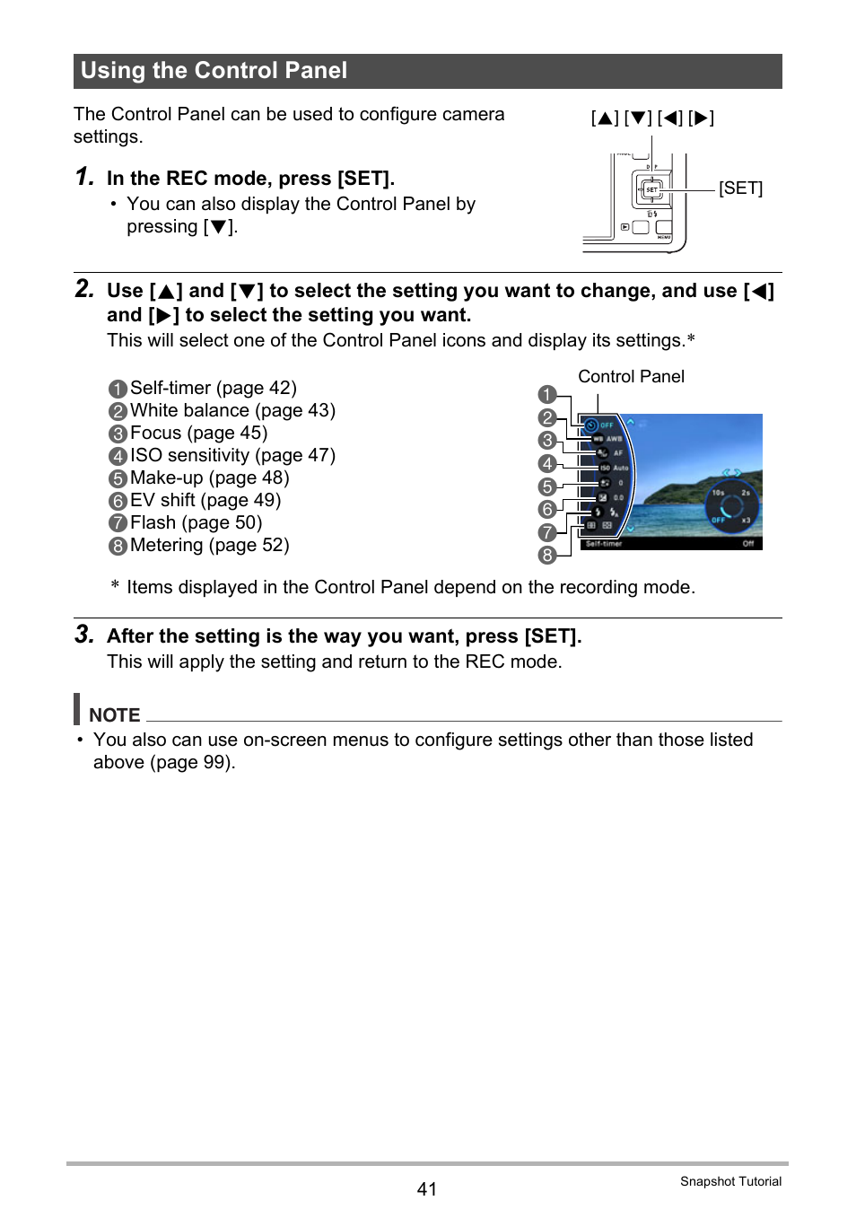 Using the control panel | Casio EX-FC500S User Manual | Page 41 / 248