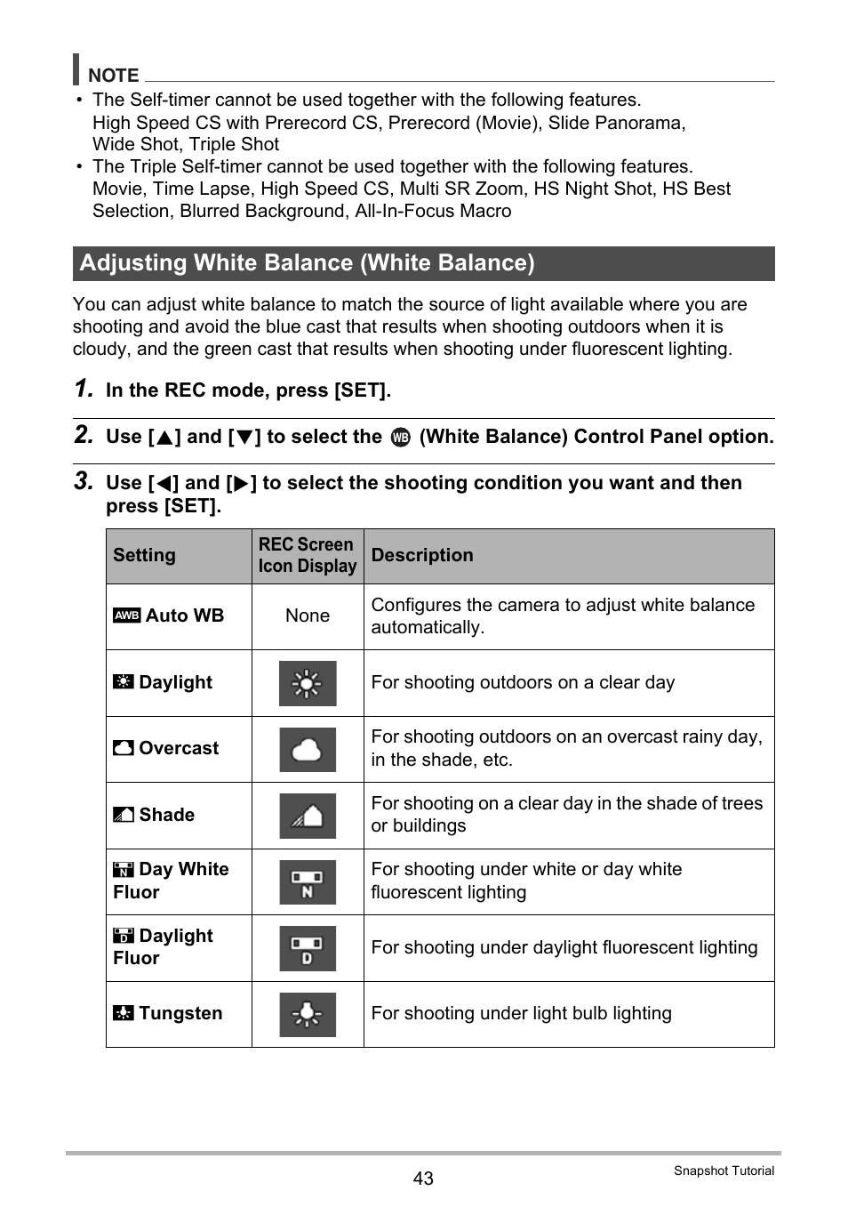 Adjusting white balance (white balance) | Casio EX-FC500S User Manual | Page 43 / 248